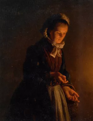 A Servant Girl by Candle Light painting by Petrus Van Schendel