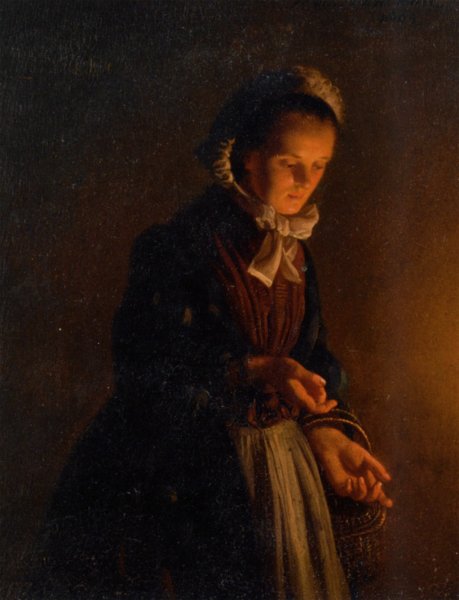 Main Product Photo of A Servant Girl by Candle Light Painting by Petrus Van Schendel
