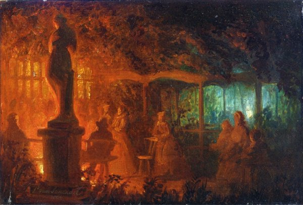 Main Product Photo of A Study for 'Soiree de feux de Bengale au Vaux-Hall, Parc de Bruxelles' Painting by Petrus Van Schendel