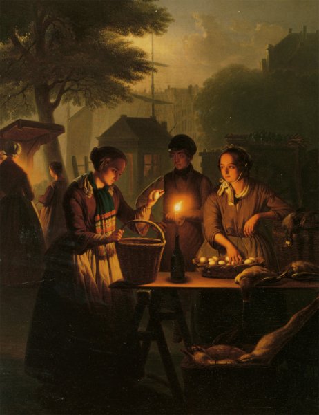Main Product Photo of An Evening Market Painting by Petrus Van Schendel