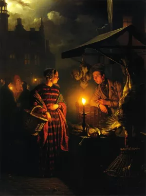 Market Place by Candlelight by Petrus Van Schendel Oil Painting
