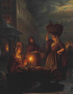 Moonlight Market by Petrus Van Schendel Oil Painting
