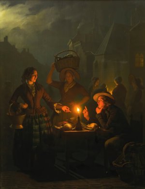 Night Market At The Groenmarkt, The Hague by Petrus Van Schendel Oil Painting