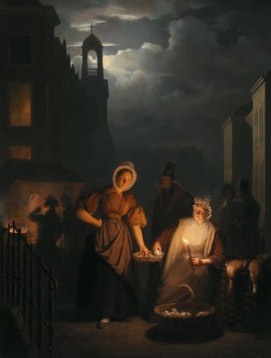 Night market in Rotterdam by Petrus Van Schendel Oil Painting