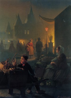 Petrus van Avondmarkt Oil painting by Petrus Van Schendel