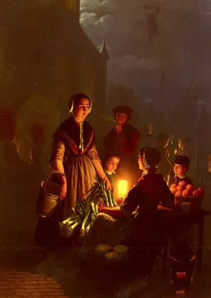 The Evening Market by Petrus Van Schendel - Oil Painting Reproduction