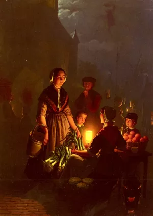 The Evening Market by Petrus Van Schendel Oil Painting