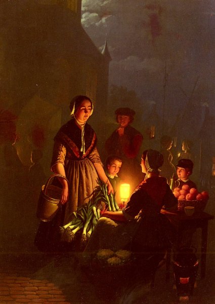 Main Product Photo of The Evening Market Painting by Petrus Van Schendel