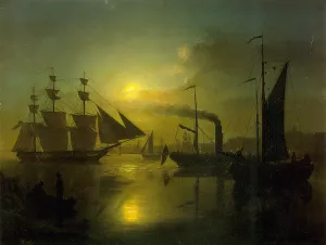 The Moonlit Harbour Oil painting by Petrus Van Schendel