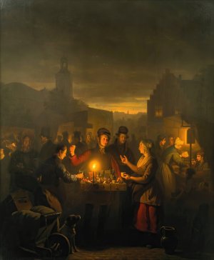 The Noordermarkt By Night, Amsterdam by Petrus Van Schendel Oil Painting