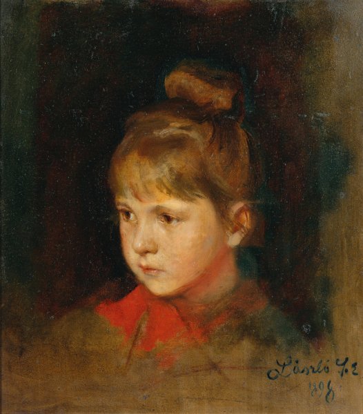 A Blonde Girl with red bow  by Philip Alexius De Laszlo - Hand-Painted Oil Painting Reproduction
