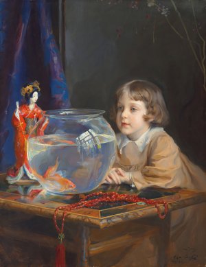 John de Laszlo and a Goldfish Bowl by Philip Alexius De Laszlo Oil Painting