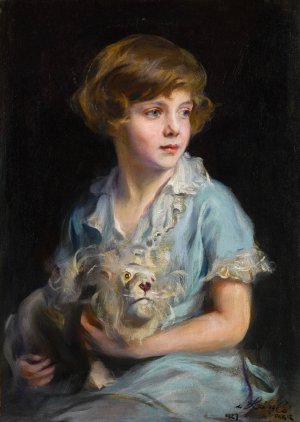 Portrait of a Child with a Steiff Lion by Philip Alexius De Laszlo Oil Painting