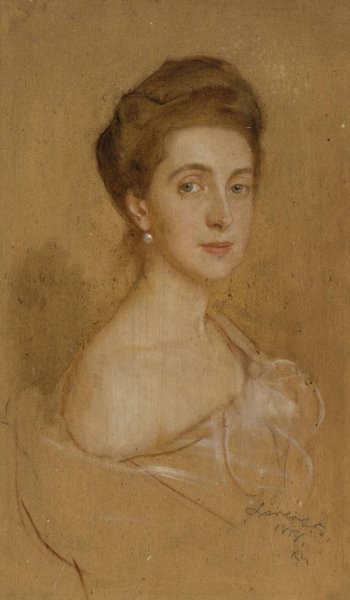 Portrait of a lady with a pearl  by Philip Alexius De Laszlo - Hand-Painted Oil Painting Reproduction