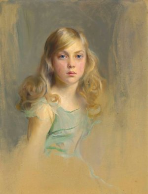Portrait of the Hon. Esmee Mary Gabrielle Harmsworth, later Countess Cromer, aged nine by Philip Alexius De Laszlo Oil Painting