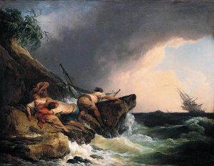 Rocky Coastal Landscape in a Storm by Philip Jacques De Loutherbourg Oil Painting