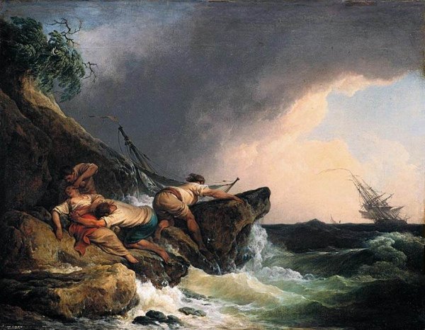 Main Product Photo of Rocky Coastal Landscape in a Storm Painting by Philip Jacques De Loutherbourg