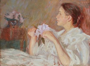 Lady in White Holding Lilacs by Philip Leslie Hale Oil Painting