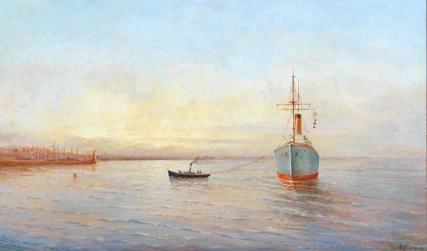 Main Product Photo of Ship in the Harbour at Odessa  Painting by Philip Philippovich Klimenko