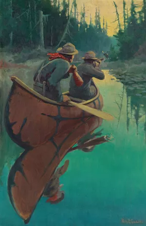 Hunters In A Canoe by Philip R. Goodwin Oil Painting