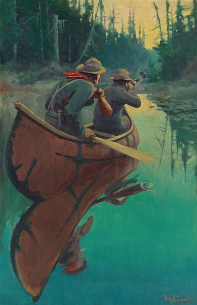 Main Product Photo of Hunters In A Canoe Painting by Philip R. Goodwin