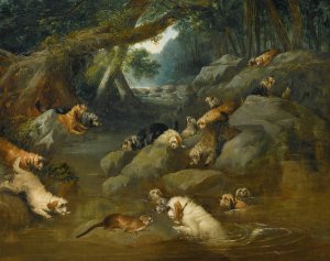 An Otter Hunt by Philip Reinagle Oil Painting