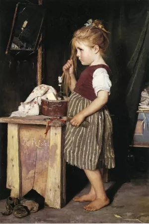 Young Girl Combing Her Hair by Philip Richard Morris Oil Painting
