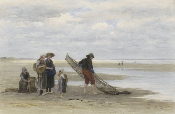 Garnalenvisser op het strand  by Philip Sadee - Hand-Painted Oil Painting Reproduction