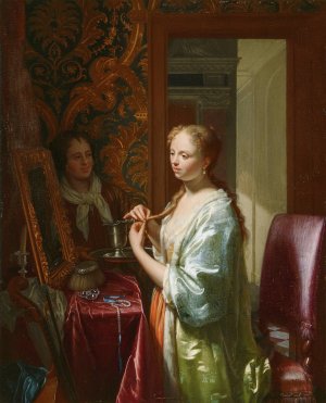 Lady at her Toilet by Philip Van Dijk Oil Painting
