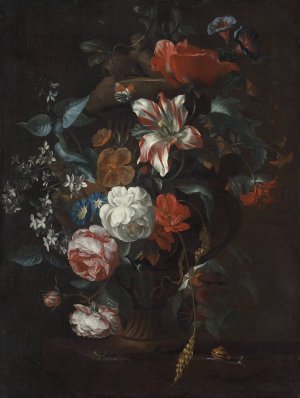 Flowers in a Vase by Philip Van Kouwenbergh Oil Painting