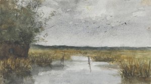 Grasland met sloot in het midden by Philip Zilcken Oil Painting