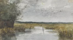 Grasland met sloot in het midden by Philip Zilcken Oil Painting