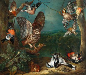 An owl and other birds by Philipp Ferdinand De Hamilton Oil Painting