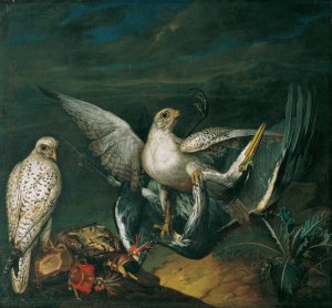 Weise Jagdfalken Mit Einem Fischreiher by Philipp Ferdinand De Hamilton Oil Painting