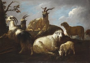Capre e pecore in un paesaggio by Philipp Peter Roos Oil Painting