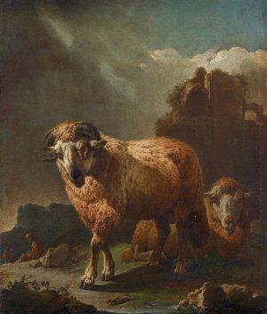 Two Sheep by Philipp Peter Roos Oil Painting