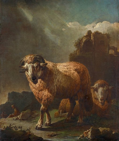 Main Product Photo of Two Sheep Painting by Philipp Peter Roos