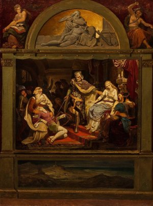 Composition Sketch Illustrating Johann Ludwig Uhland's Poem 'des Sangers Fluch' by Philipp Von Foltz Oil Painting