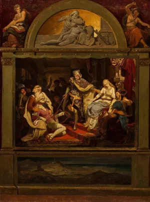 Composition Sketch Illustrating Johann Ludwig Uhland's Poem 'des Sangers Fluch' by Philipp Von Foltz Oil Painting