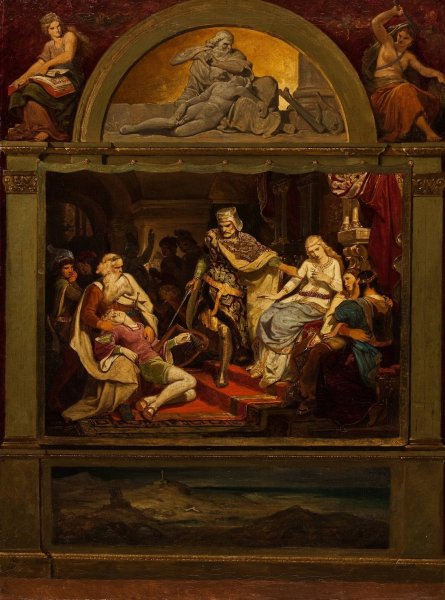 Main Product Photo of Composition Sketch Illustrating Johann Ludwig Uhland's Poem 'des Sangers Fluch' Painting by Philipp Von Foltz