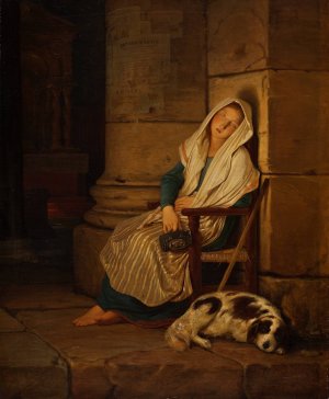 Sleeping Italian Beggar Girl In A Roman Church by Philipp Von Foltz Oil Painting