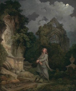 A Philosopher in a Moonlit Churchyard by Philippe-Jacques De Loutherbourg Oil Painting