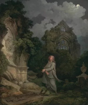 A Philosopher in a Moonlit Churchyard by Philippe-Jacques De Loutherbourg Oil Painting