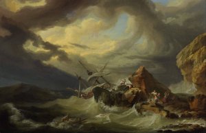 A shipwreck off a rocky coast by Philippe-Jacques De Loutherbourg Oil Painting
