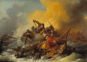 Battle at Sea between Soldiers and Oriental Pirates by Philippe-Jacques De Loutherbourg Oil Painting