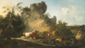 Landscape with Figures and Animals by Philippe-Jacques De Loutherbourg Oil Painting