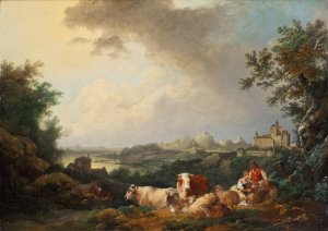 Landscape with Resting Cattle by Philippe-Jacques De Loutherbourg Oil Painting