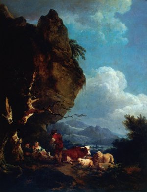 Paysage anime de bergers by Philippe-Jacques De Loutherbourg Oil Painting