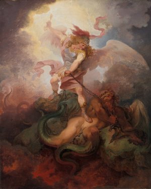 The Angel Binding Satan by Philippe-Jacques De Loutherbourg Oil Painting