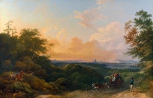 The Evening Coach, London in the Distance by Philippe-Jacques De Loutherbourg Oil Painting